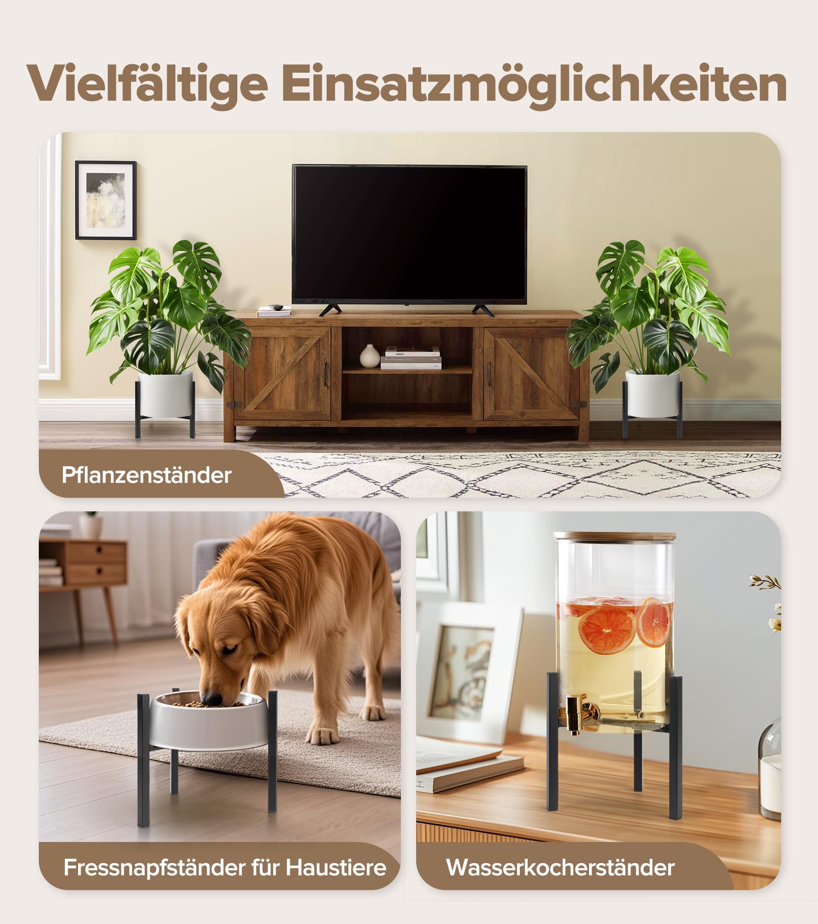 Pflanzenständer 2er Set, verstellbarer Blumenständer, moderner Metall Blumenhocker und stabiler Pflanzenhocker, robust für Innen & Außenbereich, passend für 20–30 cm Blumentöpfe, Schwarz