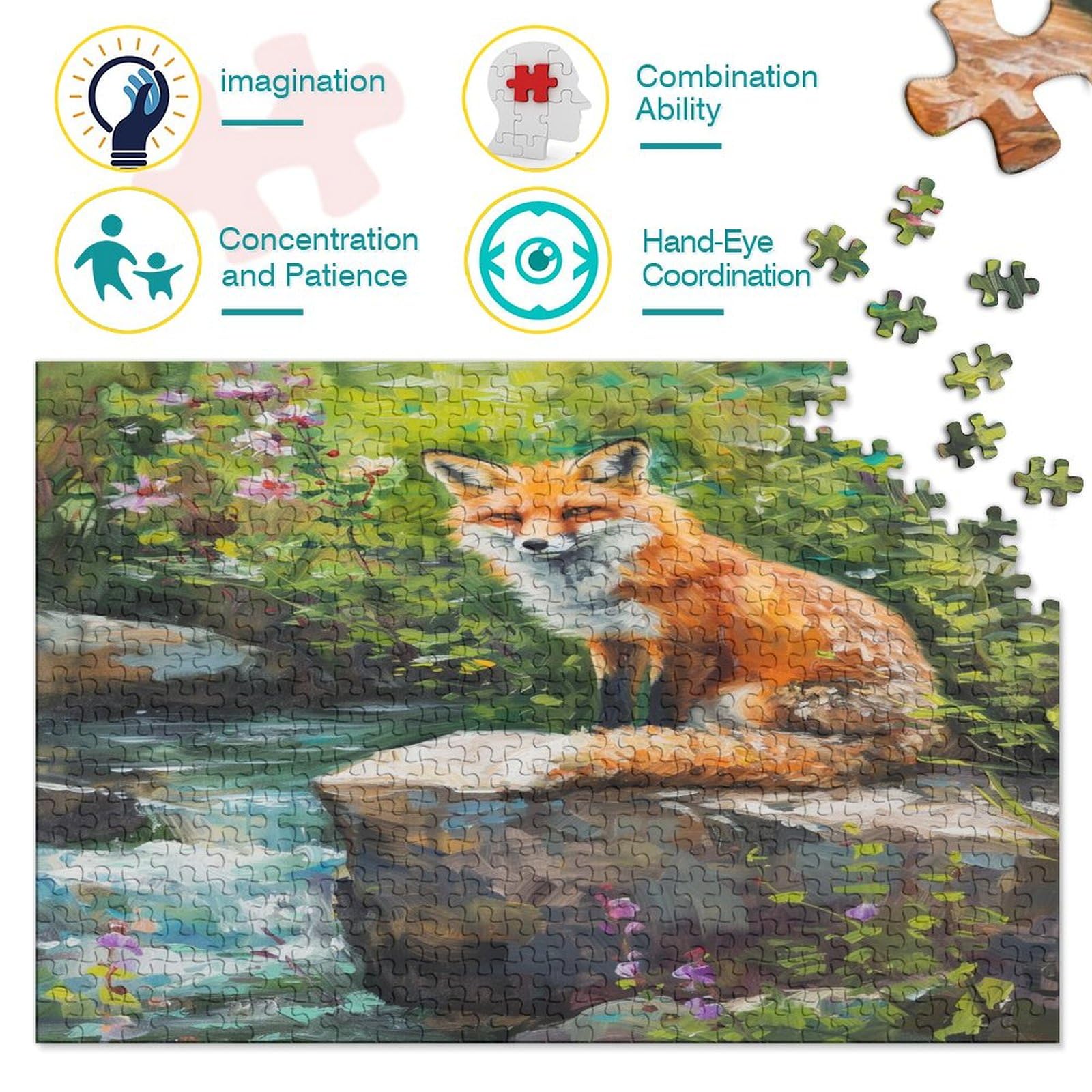 Jungle Fox Puzzle 1000 sztuk Puzzle Dla Dorosłych Drewniane Puzzle Gra Edukacyjna Dla Dorosłych Wyzwanie Zabawka Prezent Dla Wszystkich Kobiet I Mężczyzn 1000 sztuk (75 x 50 cm)