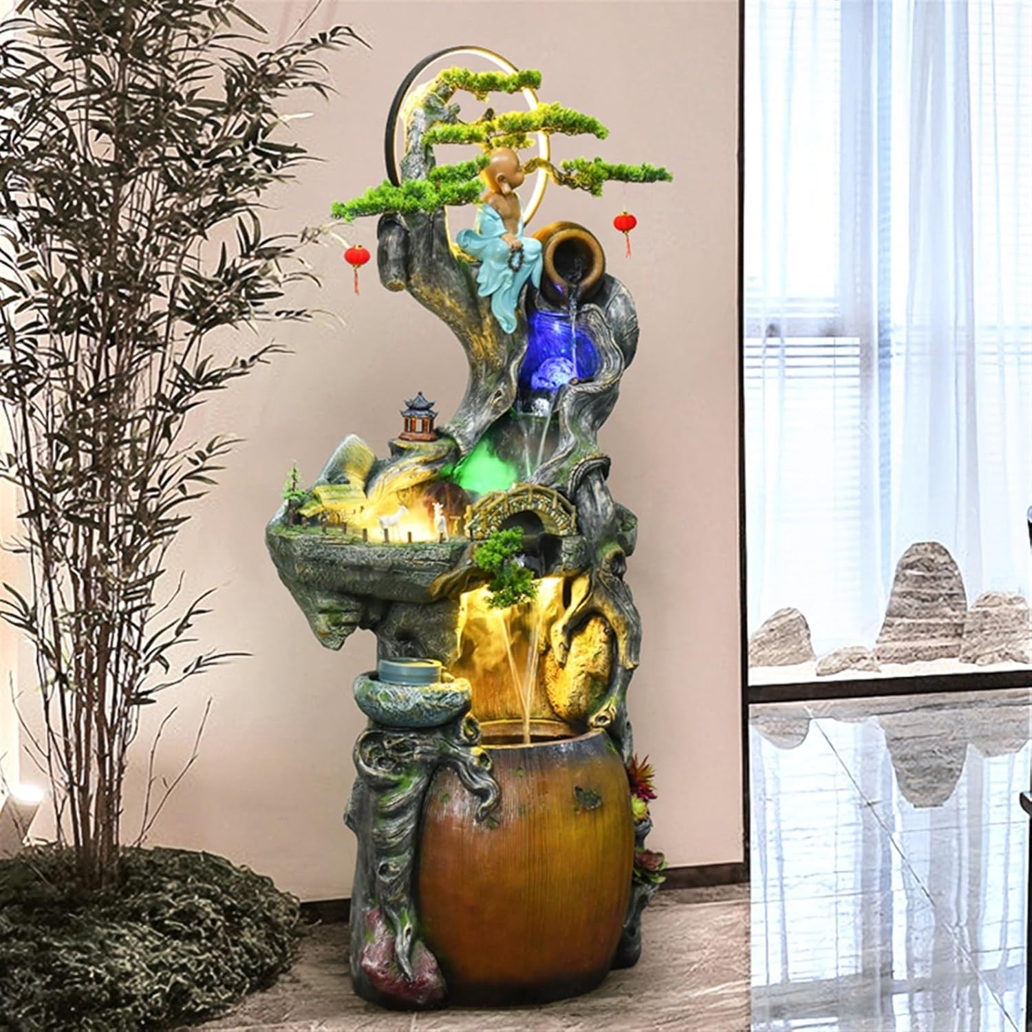 Modern Chinese Rockery Water Fountain Landscape, Garden Home Decoration, Balcony Courtyard Garden Decoration Floor-Standing Fountains(S)