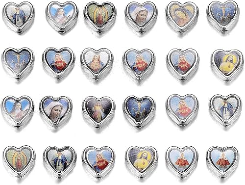 100 piezas en forma de corazón Nuestra Señora Jesús Cruz Santa María con Medalla Rosario Cuentas DIY Collar Pulseras Fabricación de Joyas