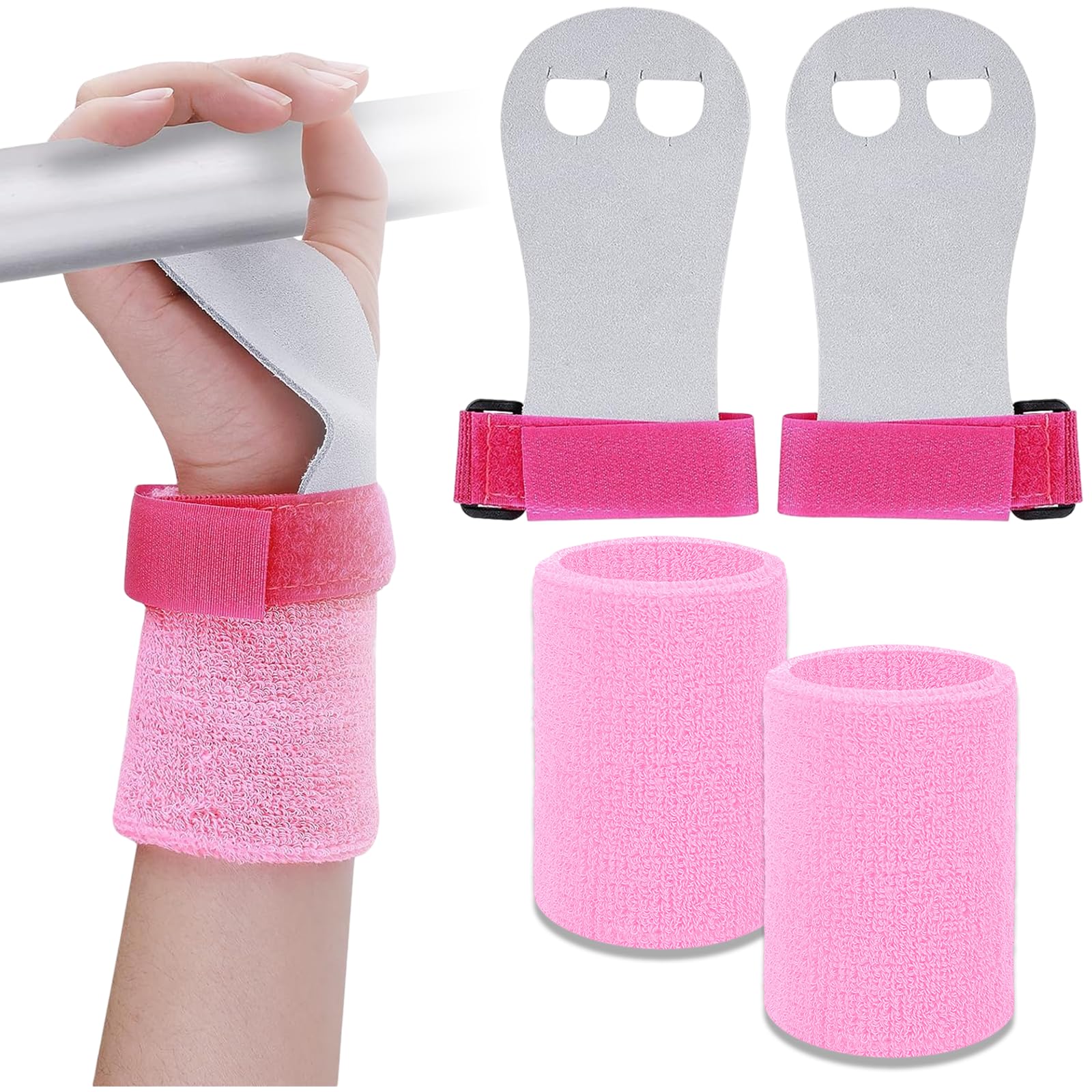 Hand Grips Wristbands Sets, 4Pcs Sports Gymnastics Grips Wristbands, Protection and Wrist Support Sports Accessories for Girls Youth Kids Kettlebells Sport Tennis Workout Exercise Yoga Athletic(Pink)
