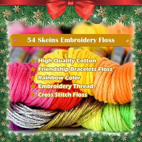 Miniatura 3 de Hilo de punto de cruz de 54 madejas de hilo de punto de cruz, 50 unidades de hilo de bordado de color arcoíris de primera calidad y juego de 4 hilos