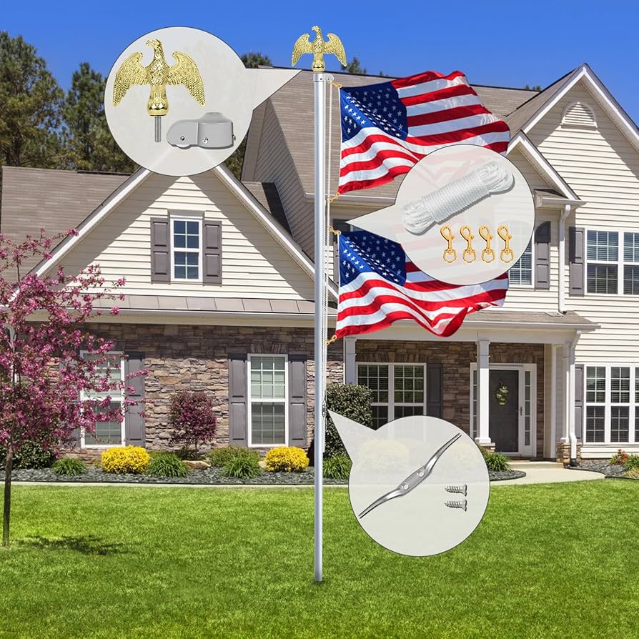 Flag Pole Hardware Parts NQ Flagpole Repair Kit - 50ft Rope + 3 Balls + Cleats + Clips + Truck (Fits 1.6-2" Poles) Flag Pulley