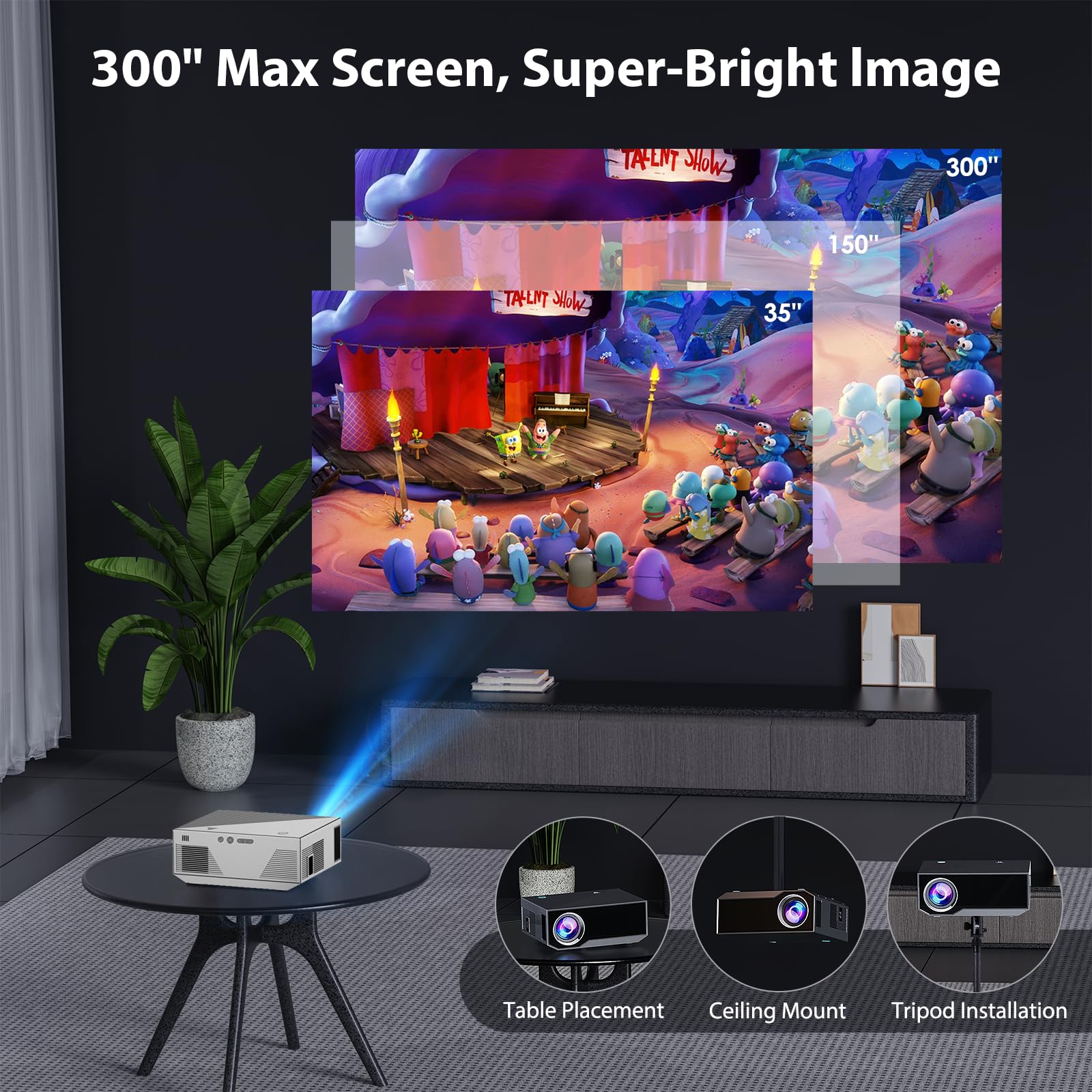 Proyector Portátil WiFi 1080P - Hasta 100" (Bluetooth, HDMI, USB)