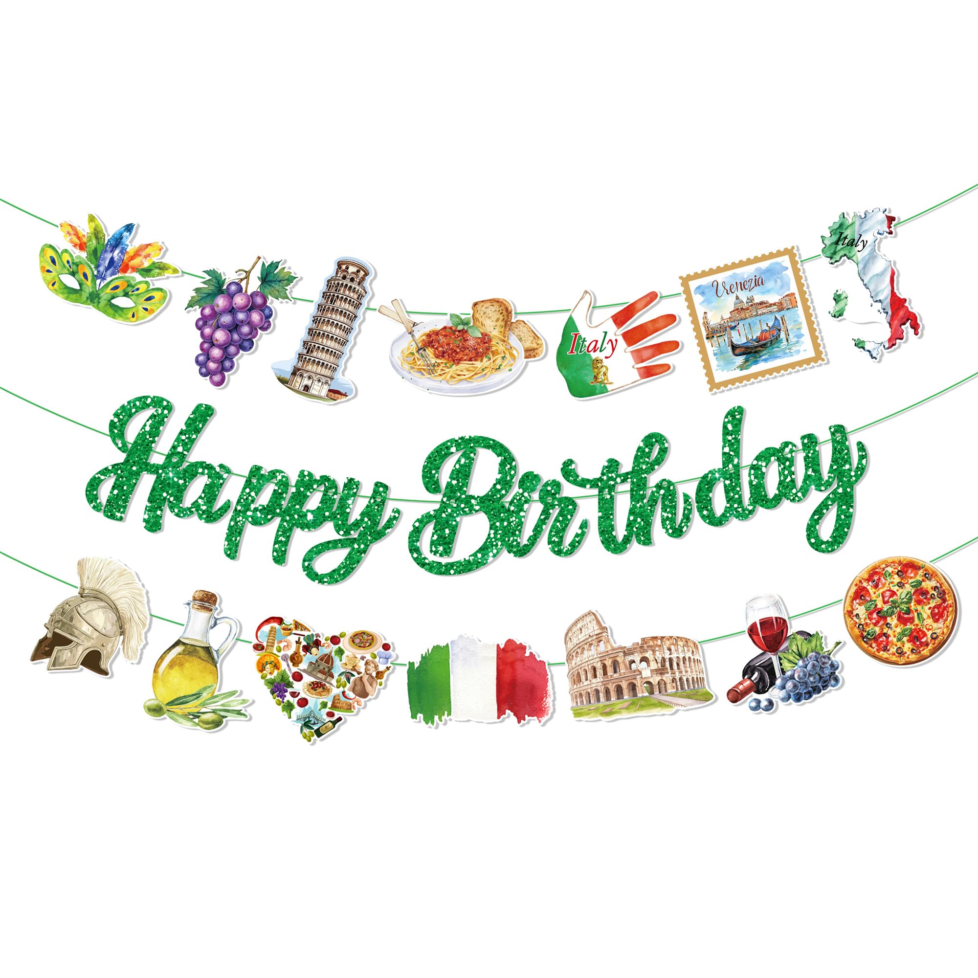 CC HOME 3Pcs Italy Happy Birthday Banner Pizza Pasta Wine Helmet Party Hanging Banner Italian Theme Birthday Bridal Wedding Baby Shower Boys Girls Kids Home Classroom Party Supplies Decoration