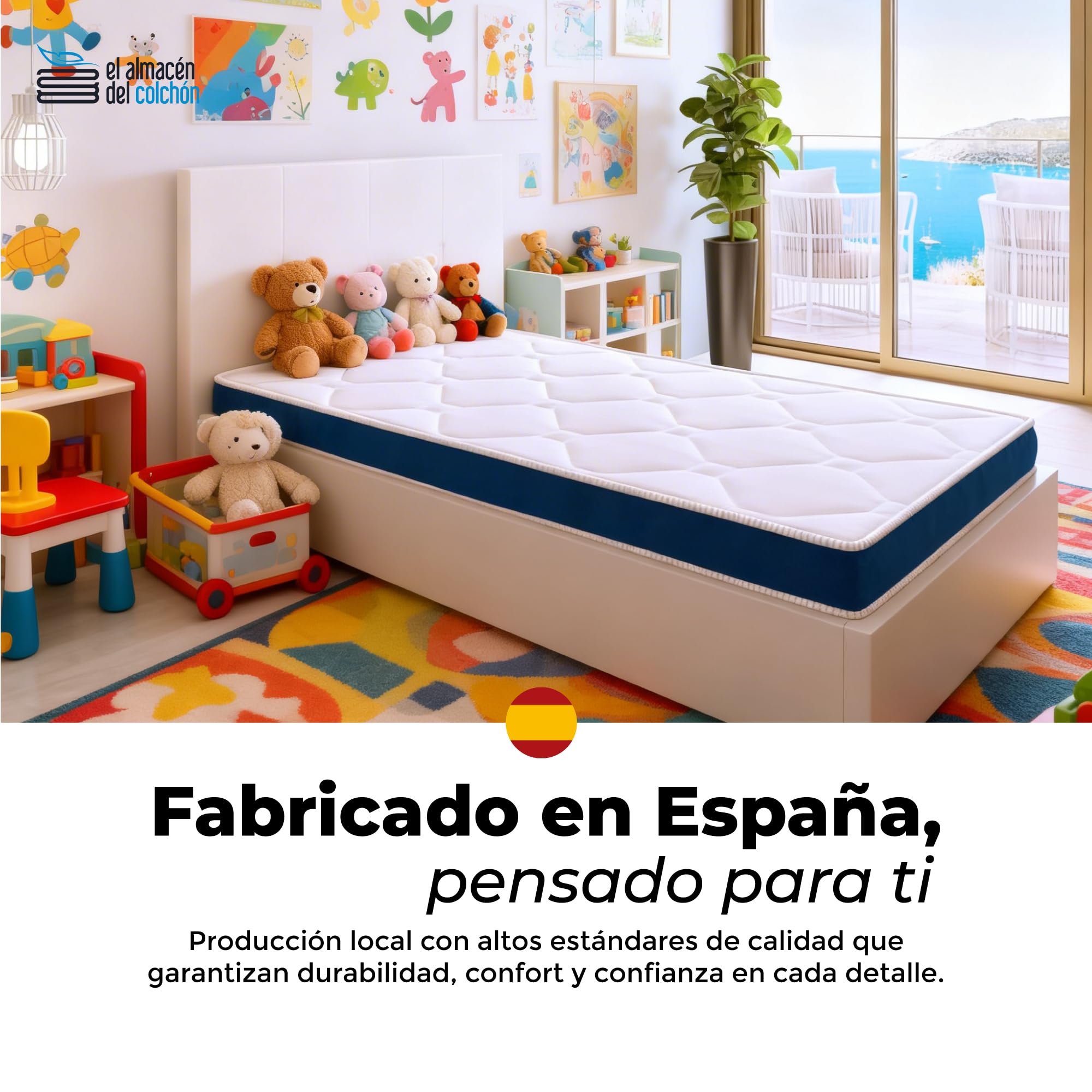 El almacén del colchón, Modelo Ten colchón Infantil 10cm con núcleo HR ECOPUR, Ideal para Uso Ocasional, Camas supletorias y niños - Transpirable y Ligero 90 * 200