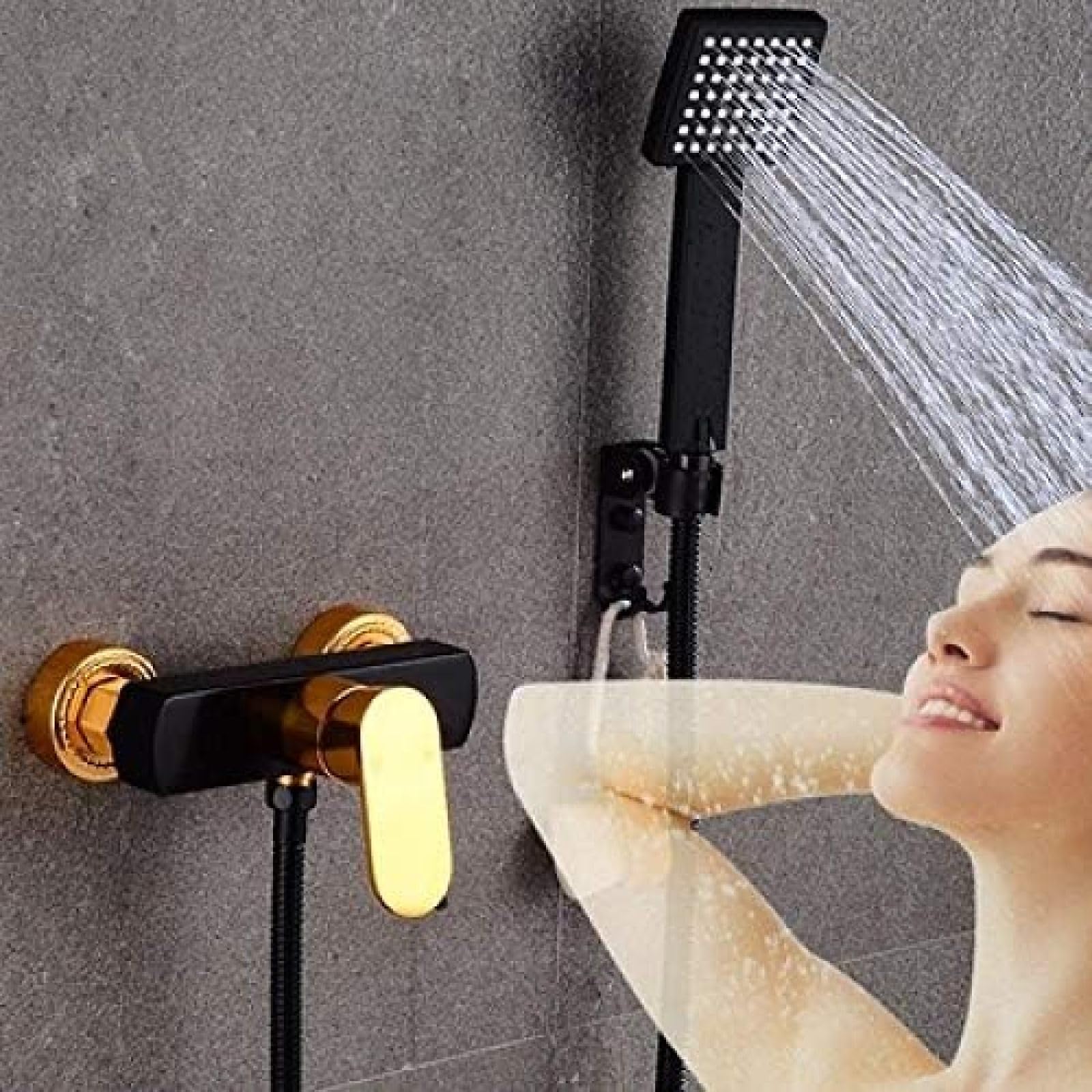 Ensemble de douche space aluminium noir et or avec douchette et robinet de douche