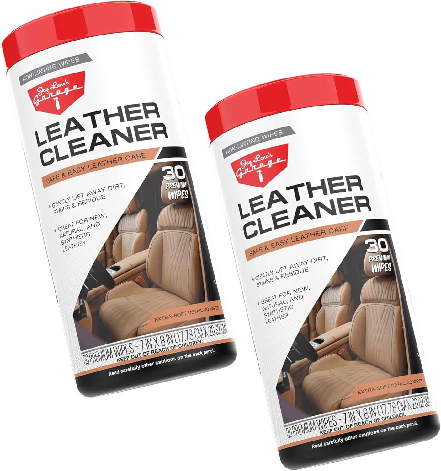 Jay Leno's Garage Leather Cleaner Wipes for Car Interior Premium Disposable Leather Cleaning Wipes for Seats Upholstery Steering Wheels and Dashboards 30 Count (30 Count (Pack of 2))
