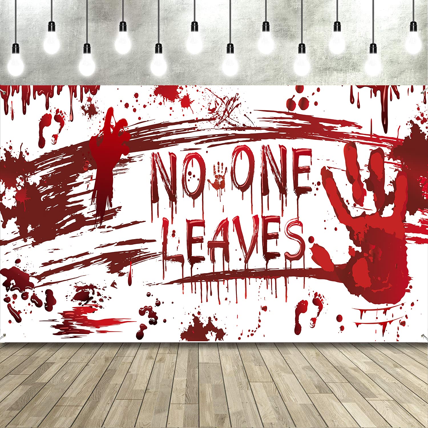 XINDY Scary Halloween Decorations Extra Large Fabric Halloween Banner No One Leaves Photo Backdrop Background Banner for Indoor Wall Window Outdoor Haunted House Decorations