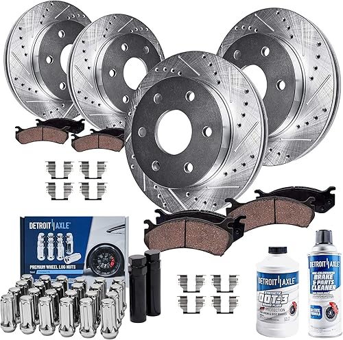 Miniatura 68 de Detroit Axle - Kit de freno delantero para Ford Explorer Mercury Mountaineer 2002-2005 Bujes de rodamiento de rueda perforados y ranurados rotores