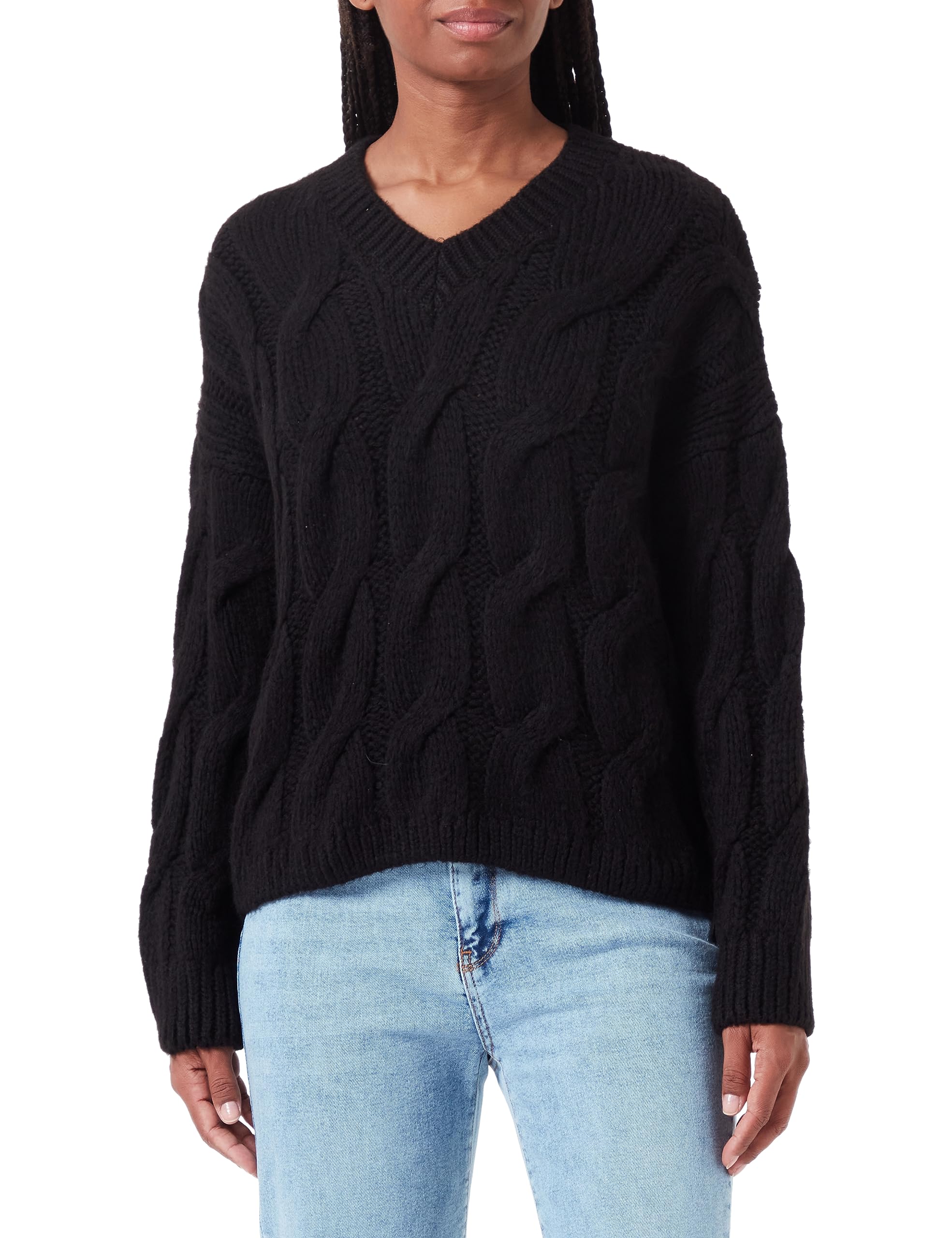 Mavi Women's V Neck Sweater Pullover, Black, XL