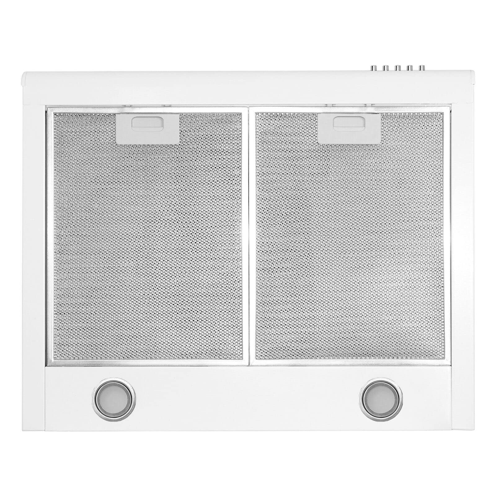 Hotte aspirante, Hotte Casquette, Filtres à Charbon Inclus, Hotte de Cuisine-air extrait/recirculation - largeur 60cm-couleur: blanc-boîtier en acier inoxydable-éclairage LED [Classe énergétique C]