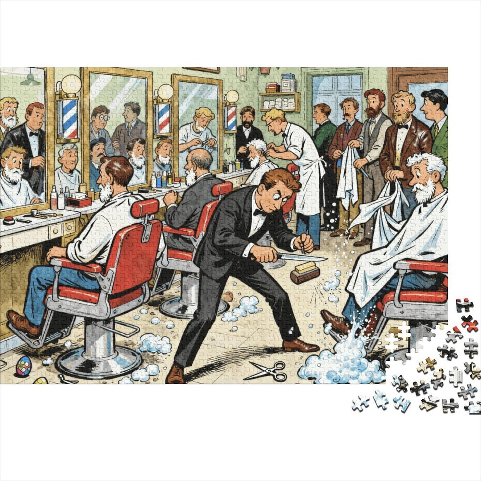 Copenhagen Barber Straight Razor Hone Wooden Jigsaw Puzzle Waterproof 1000 Piece Puzzles for Adults Challenging And Brainteasing Games
