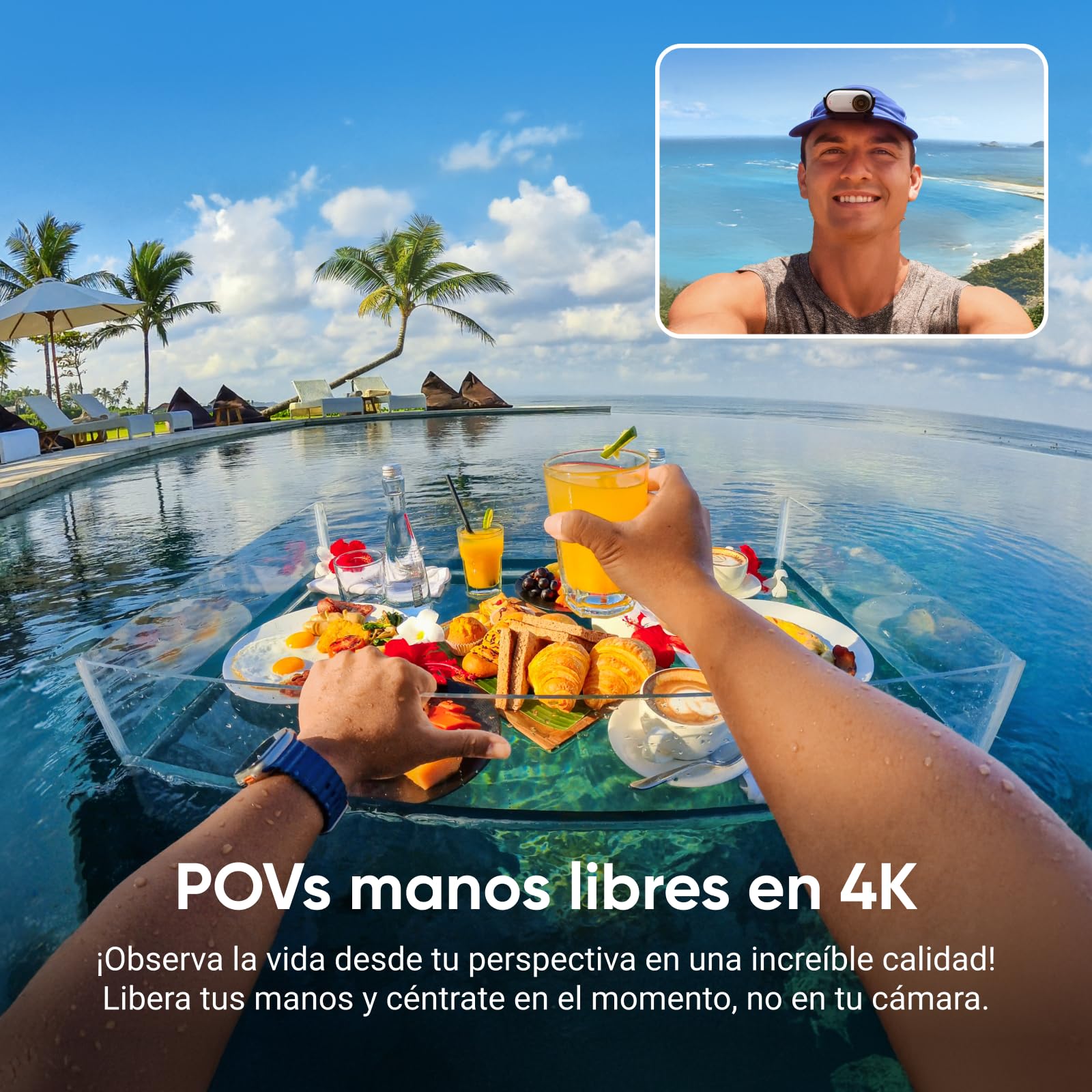 Insta360 GO 3S Paquete de Acción - Cámara Vlogging 4K, POV Manos Libres, Móntala Donde Quieras, Estabilización, 140 Min de batería, Impermeable 10 M, Edición IA, Apple Find My, Vlog, Viajes, Blanco