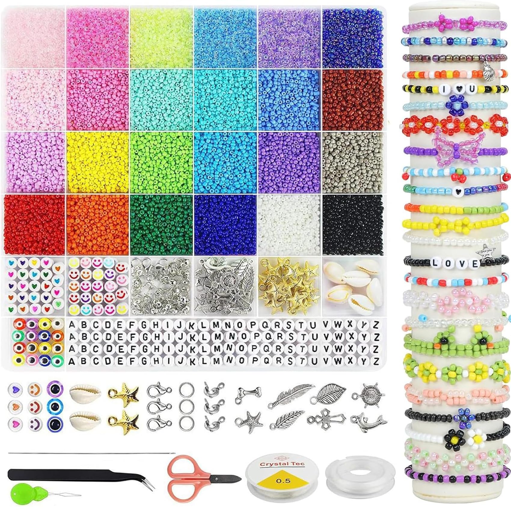 7000pcs Glass Seed Beads for Bracelet Making Kit, 24 Colors 3mm Small Glass Beads Tiny Waist Beads Friendship Bracelet Making kit for Girls Jewelry Making DIY Craft Bracelet Necklaces
