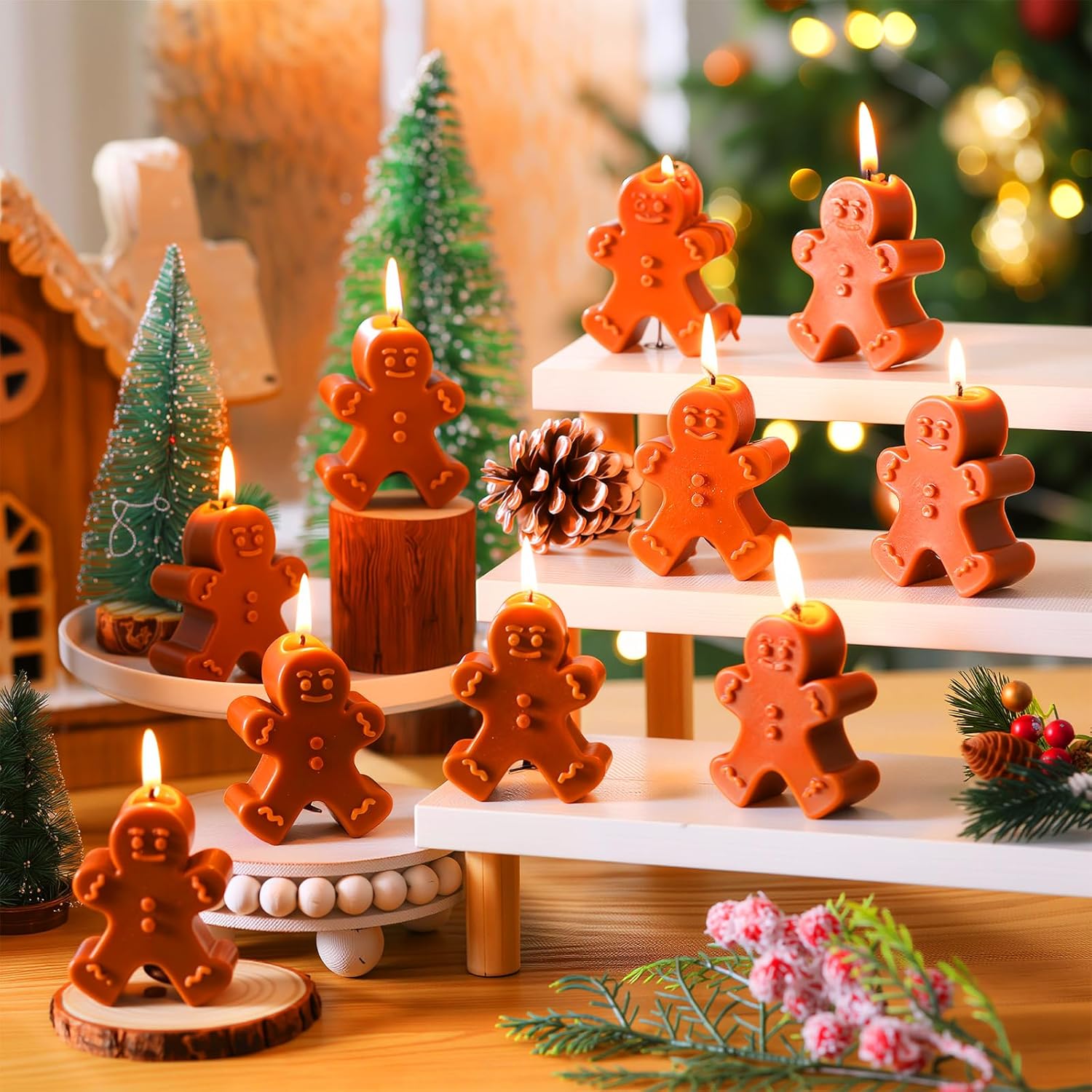MTLEE 10 Pcs Christmas Gingerbread Man Candles Gingerbread Man Shaped Scented Candle Gifts Aesthetic Aroma Soy Wax Christmas Decors for Home Table Holiday Party