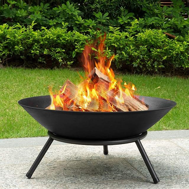 Amagabeli Fire Pits for Garden 56.8cm Premium Steel Fire Bowl Outdoor Fire Brazier for Garden BBQ Patio Heater Camping Portable Fire Basket Chimney Log Burning Bowl Wood Burner Charcoal Bonfire Bowl