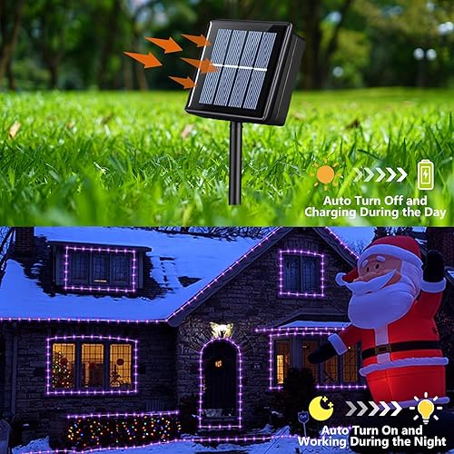 Miniatura 2 de YEGUO Luces solares moradas para Halloween, 2 paquetes de luces LED de 33 pies cada uno con cadena de 100 luces LED impermeables para exteriores,
