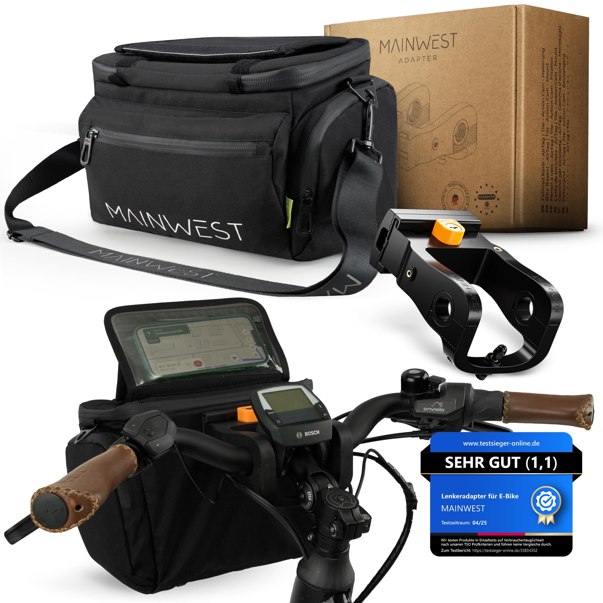 lenkertasche für e-bike klein MAINWEST Fahrrad - inkl. Lenkeradapter - Airtag Fahrrad Versteck - Lenkertasche ebike - abnehmbares Handyfach Category:Kinder Jugend_Stahl verzinkt Cube Stereo Hybrid 160 Farbe:Twist silver