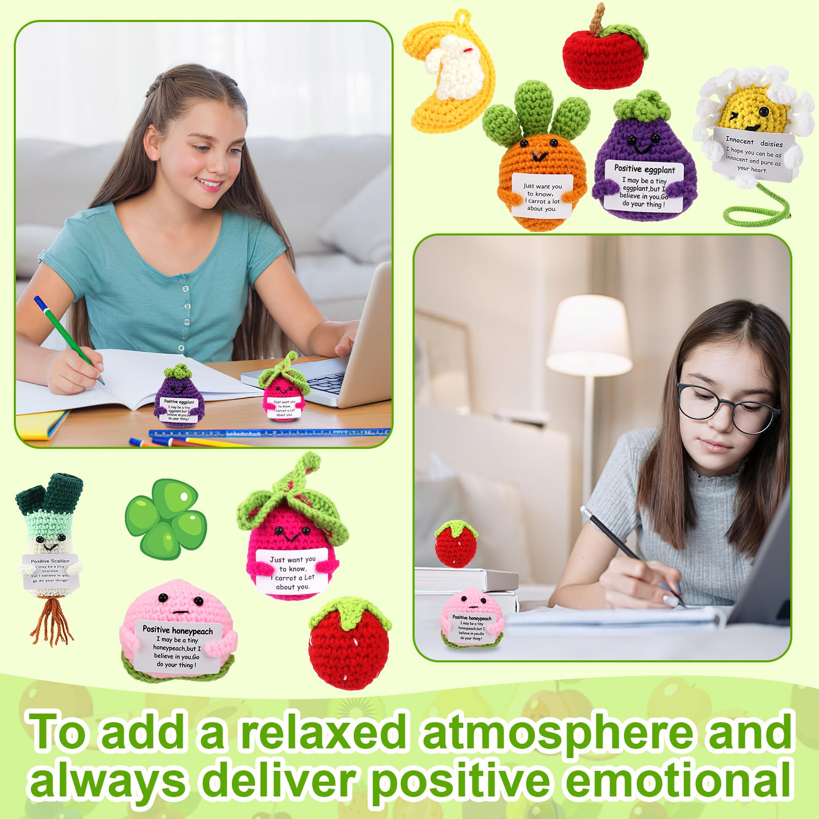 18 Stück Positive Früchte Sonnenblume Emotionale Häkelpuppen Großpackung Unterstützung Ermutigung Emotionale Gestrickte Häkelgeschenke mit Positiven Worten für Freunde Kollegen Dekoration für Zuhause