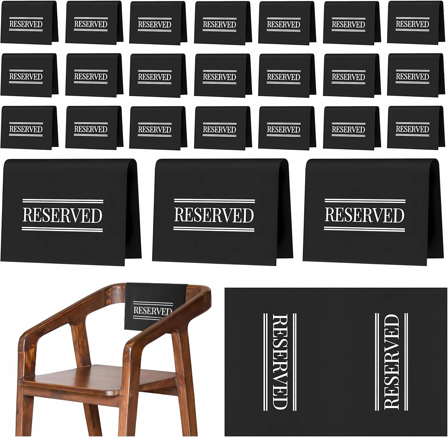 Reserved Chair Signs for Events – Black, Foldable, 24 Pieces | Table & Seating Reservation Markers for Restaurants, Weddings, Conferences
