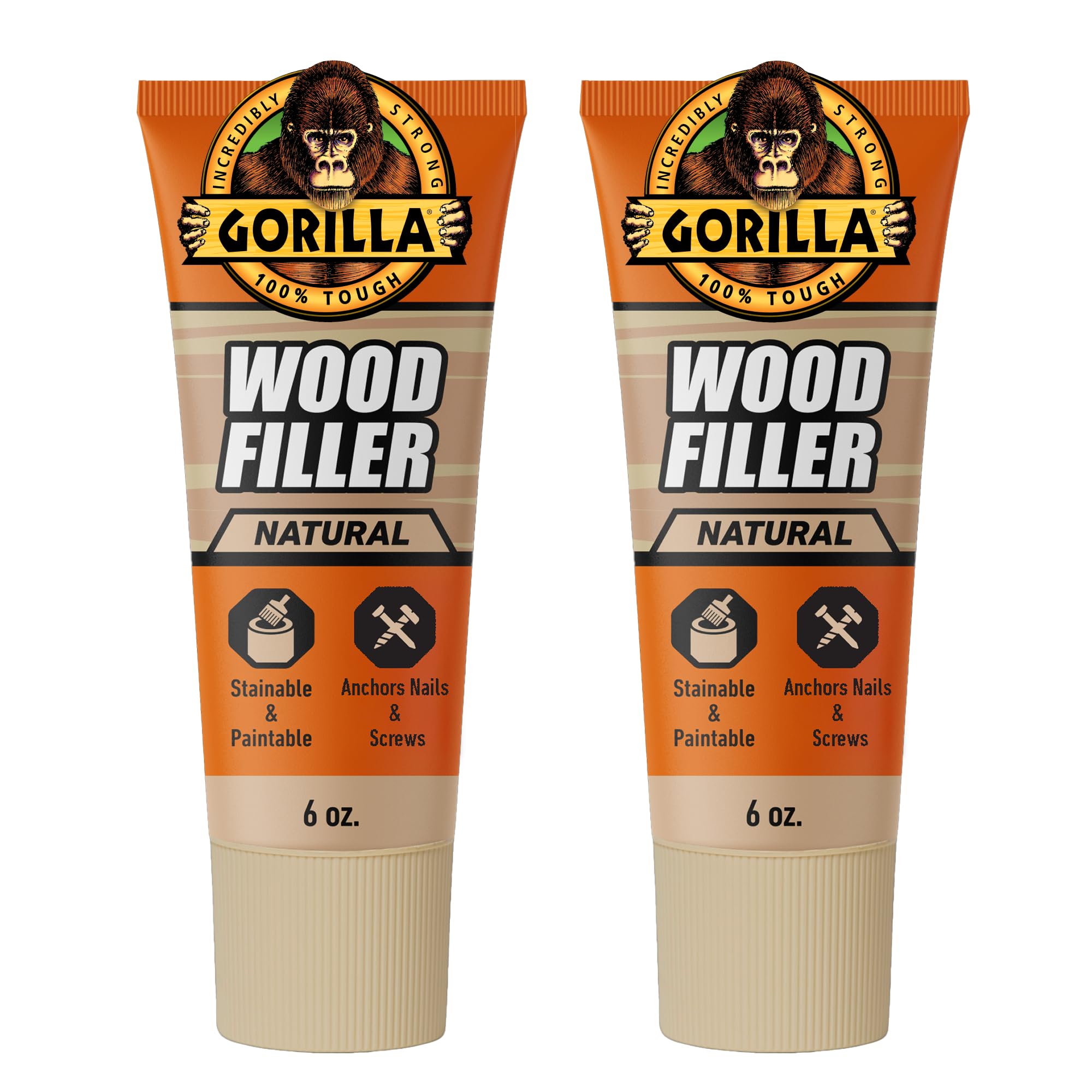 Gorilla All Purpose Wood Filler, Natural Color, 6 Ounce Tube (Pack
