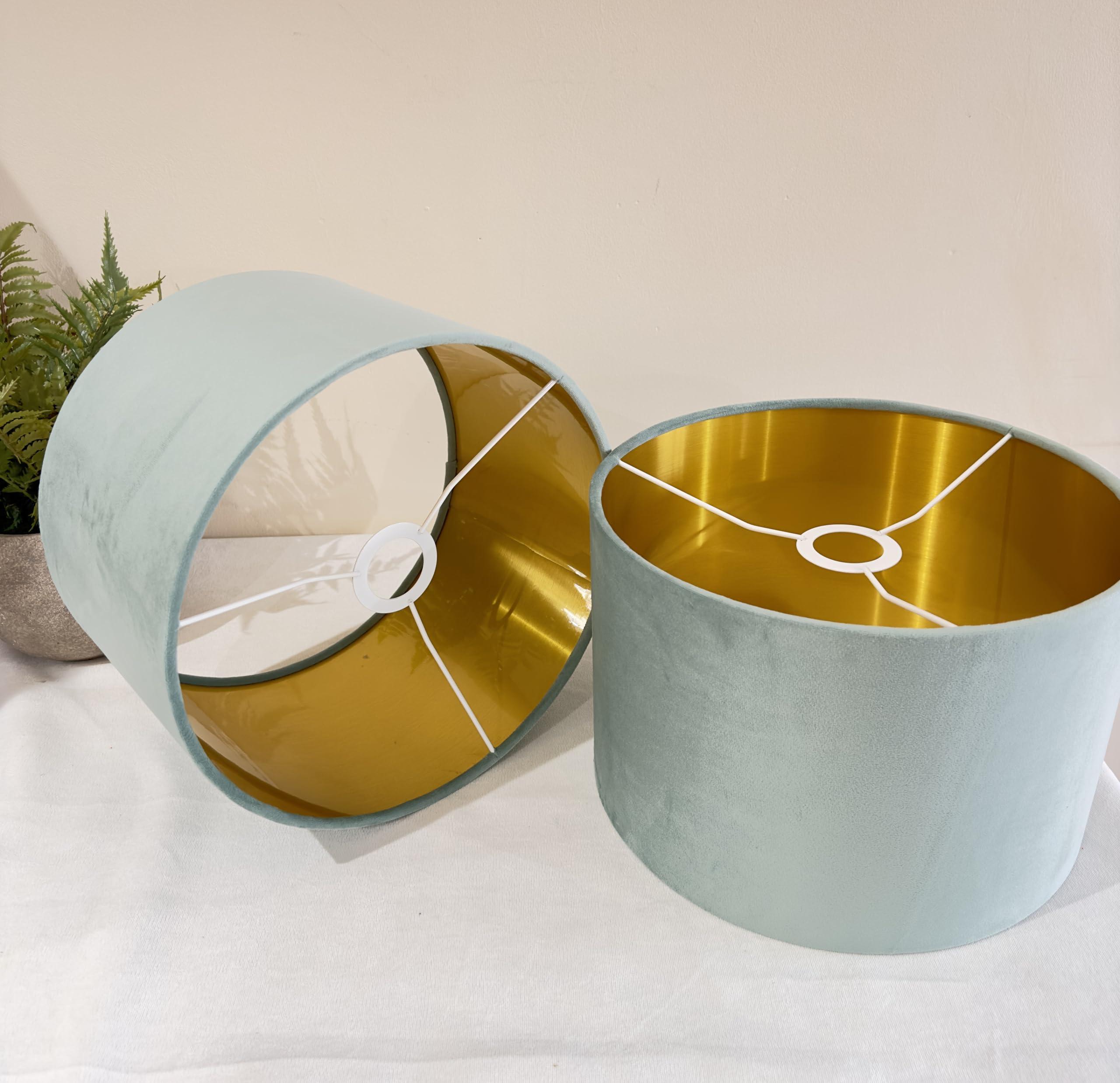 Plush Velvet Lampshade for Ceiling Shade, Table, Floor Lampshade with Brushed Gold Lining Handmade in The UK. (Duck Egg, Diameter 25 x 24cm Height)