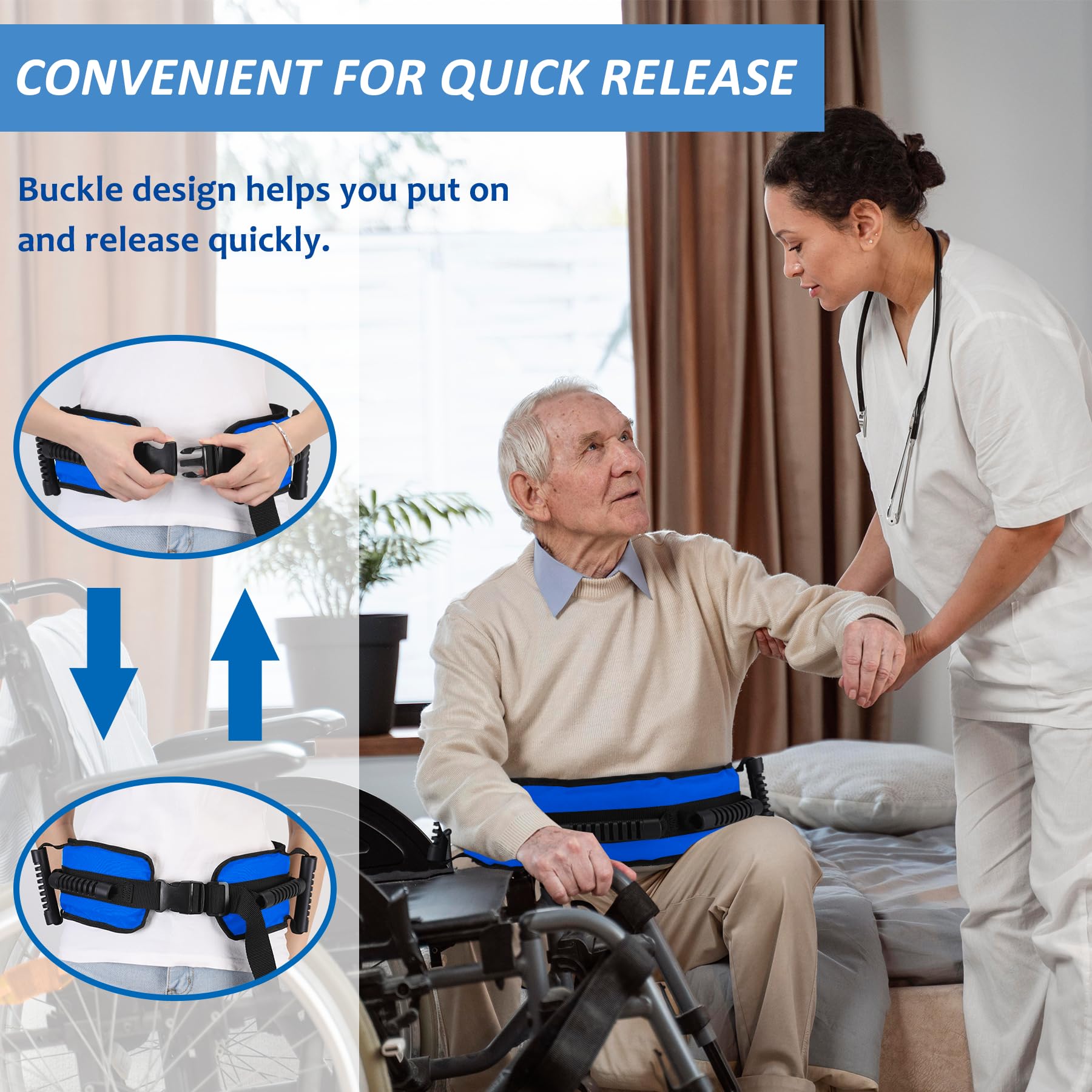 Gait Belt for Seniors, Transfer Belt with 7 Nylon Padded Handles — Amazon image 5
