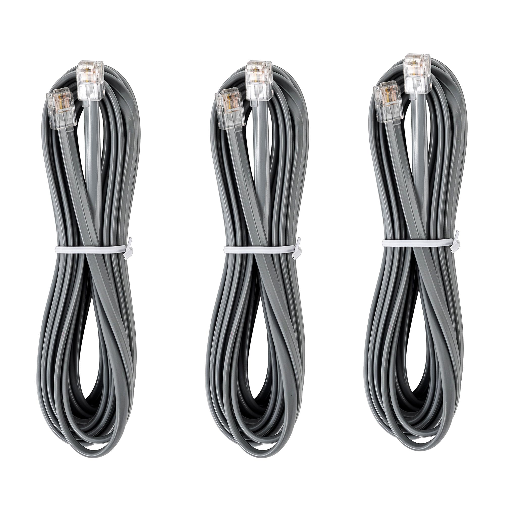 JMZLY RJ12 Cable Phone Cord RJ12 6P6C Male to Male Straight Wired for Both Data and Voice Use Silver - 10Feet 3 Pack