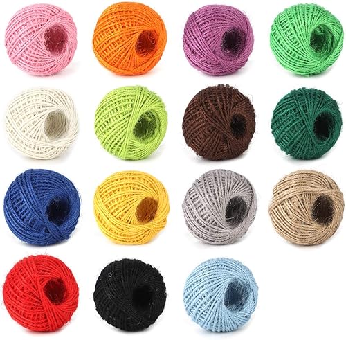 Cordel de yute de colores, 2250 pies (750) yardas, cordel colorido regalo de yute natural, 0.079in, 3 capas, cuerda de yute, cordel de envoltura de