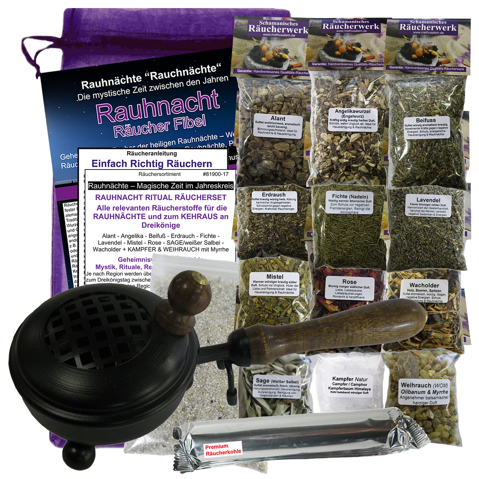 RAUHNÄCHTE räuchern 19-TLG Räucherset Rauhnacht Ritual Set 12x Räucherwerk