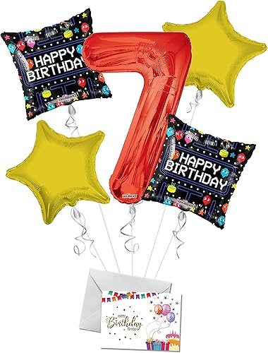 Ramo de globos arcade de feliz 7 cumpleaños globos de fiesta Ramo de globos Arcade Feliz Cumpleanos