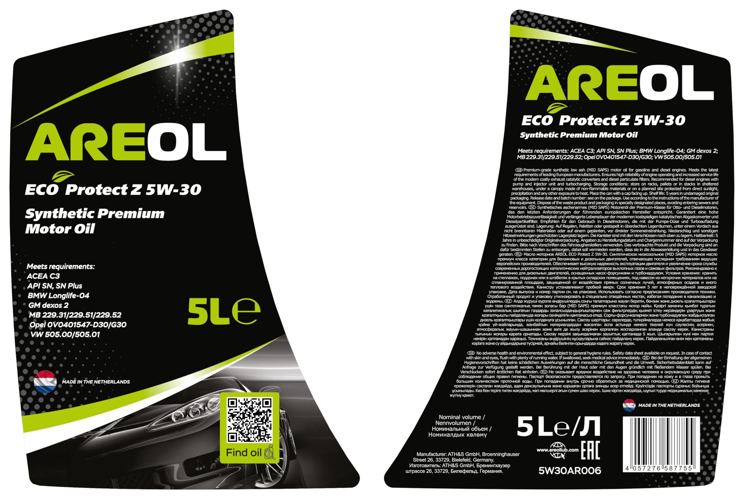 AREOL ECO Protect Z 5W-30 Motoröl, 5 Liter