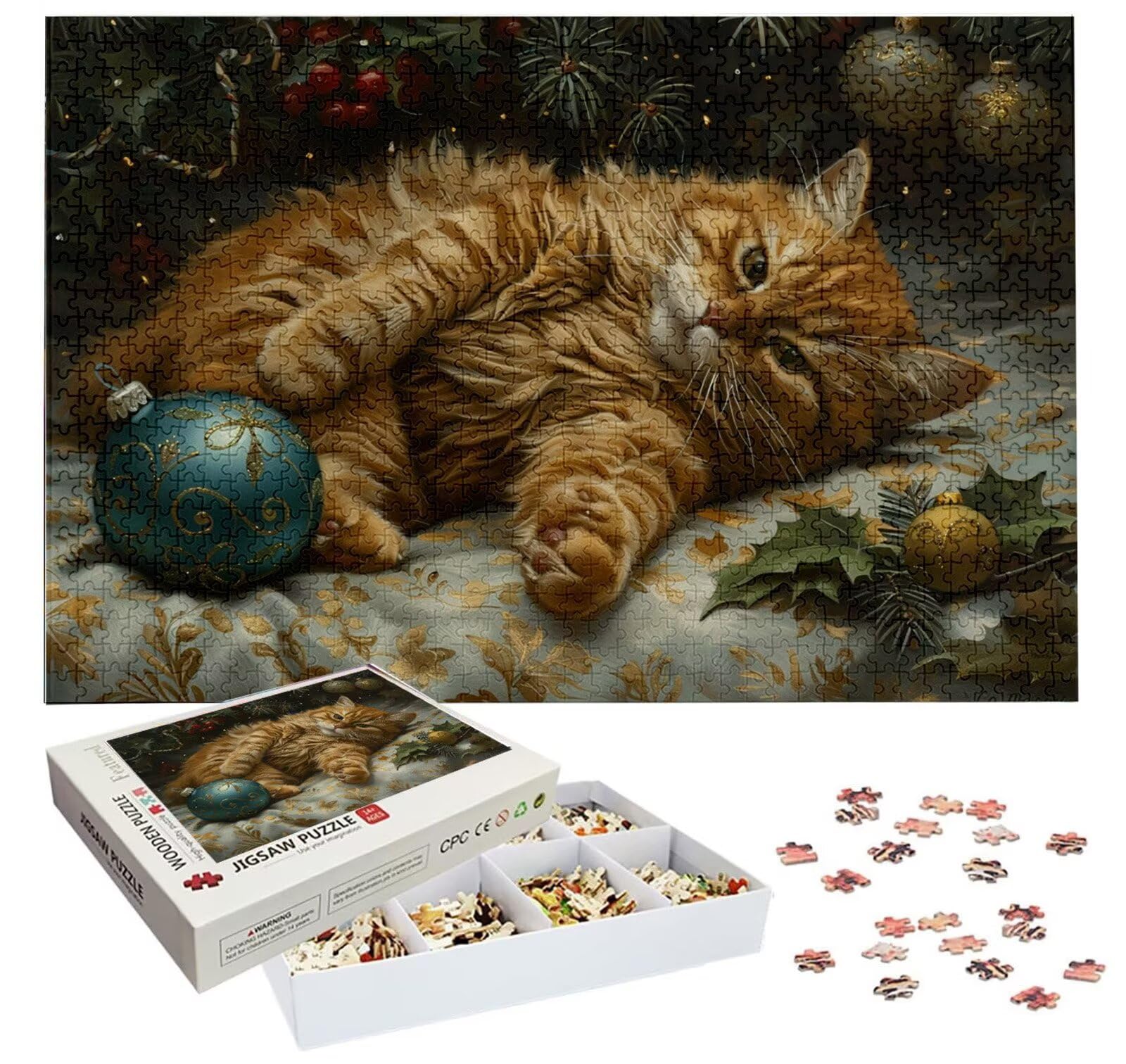 Puzzle 4000 Pièces Chat, Puzzle 4000 Pièces Adultes et Enfants, Puzzles Bois avec Une Boîte d'emballage Exquise, Jeu Éducatif Puzzles Noël, Noël Decoration Maison, Cadeau Femme, Cadeau Homme H-766