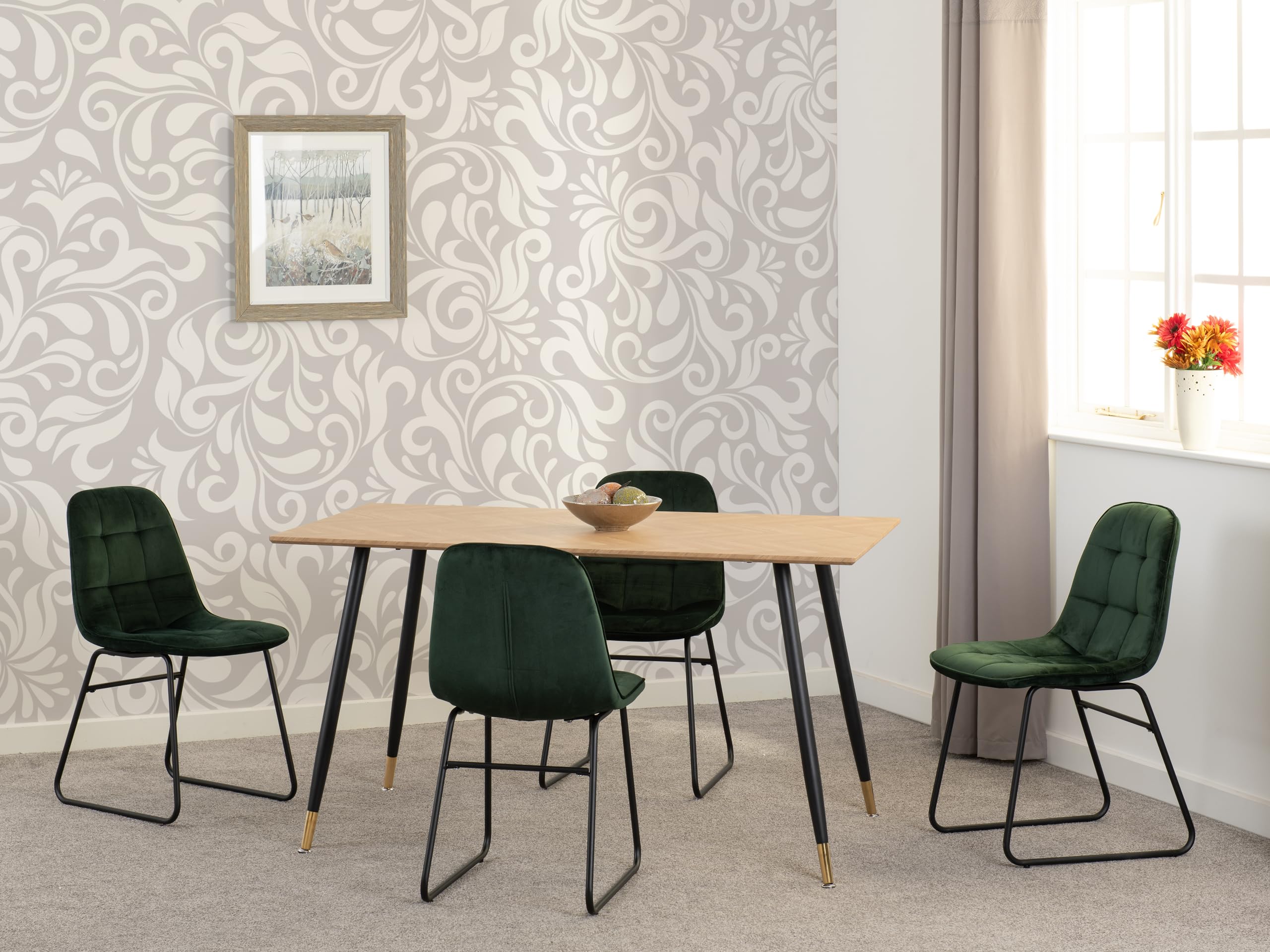 Seconique Hamilton Dining Set With 4 Lukas Chairs Medium Oak Effect Green Velvet from B&Q