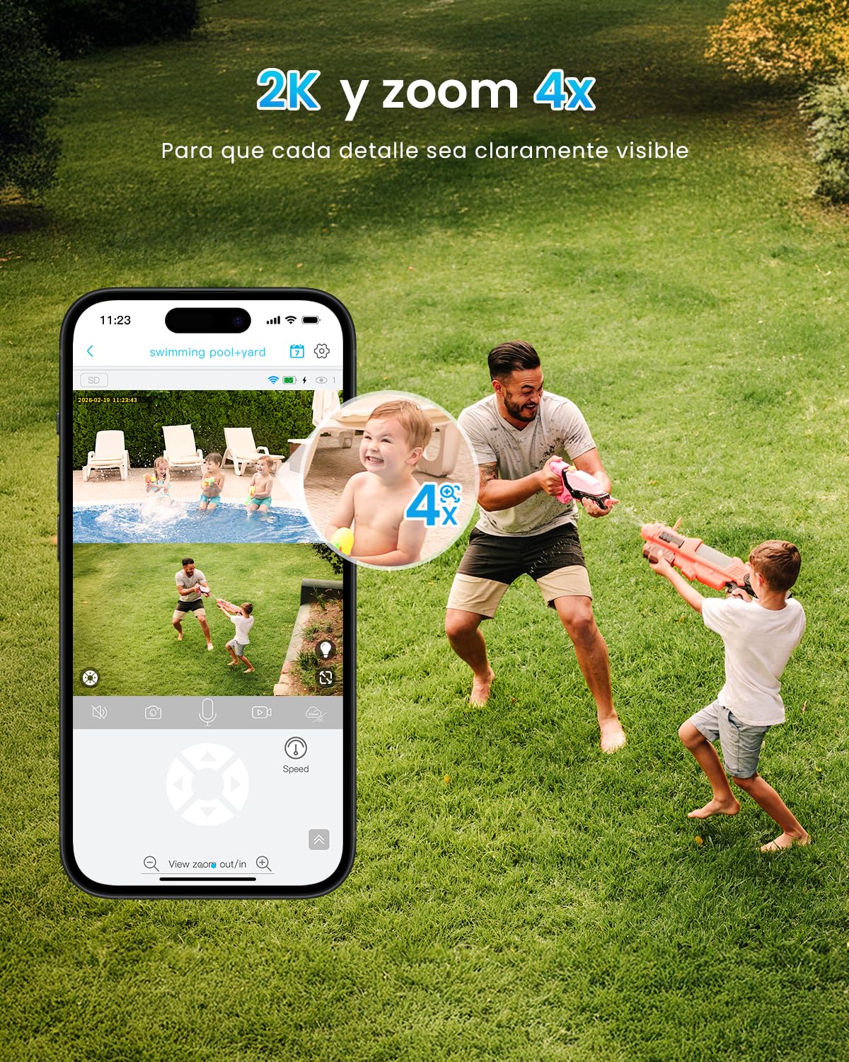 SEHMUA Cámara 4G Exterior Solar con Tarjeta Sim（Doble Lente） 2K+2K | Cámara de Vigilancia Inalámbrica con Detección Humana por IA, Alarma de Luz y Sonido, Visión Nocturna a Color, PTZ 360°, IP65