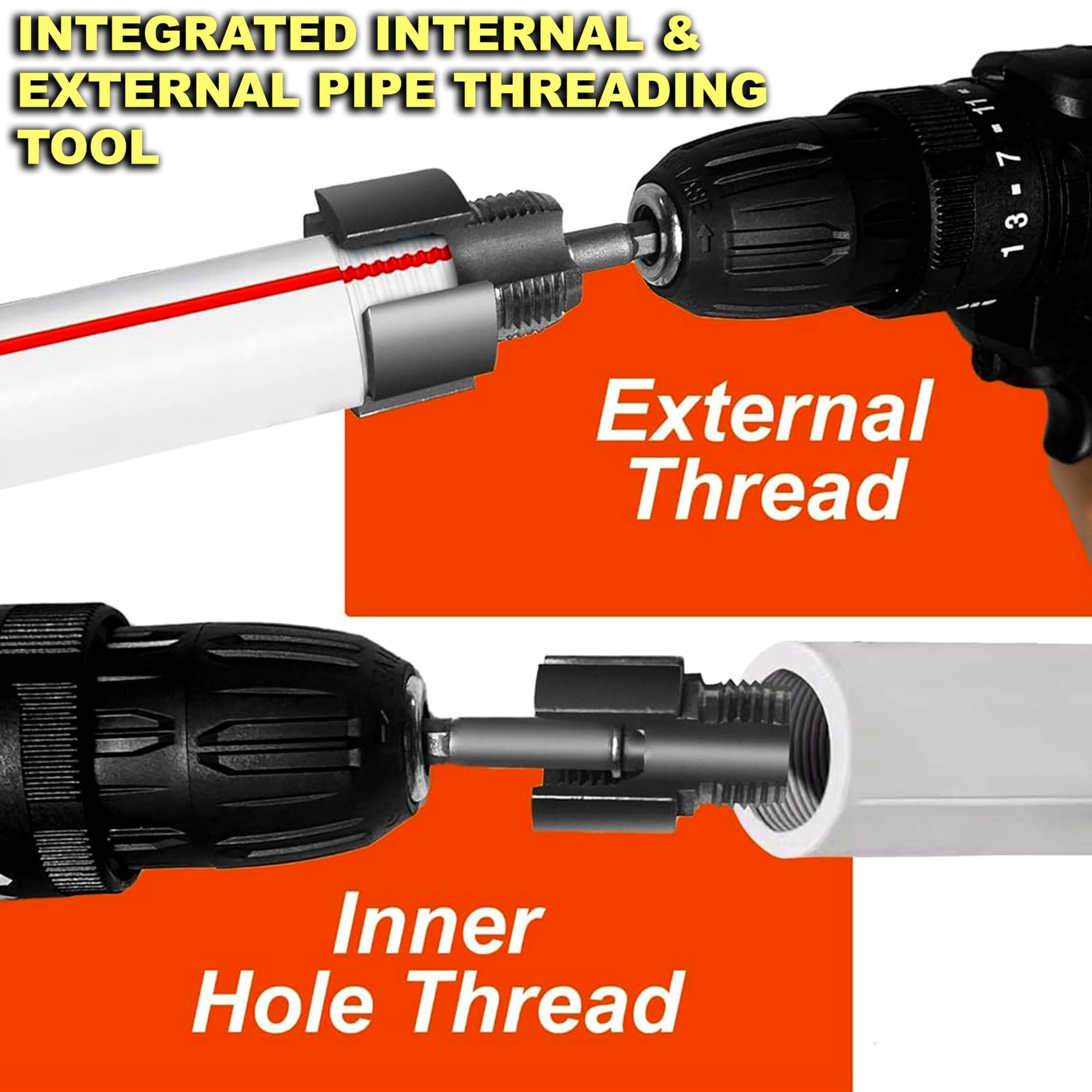 Digital Craft Pipe Threading Die Head for Electric Drill, 3/4" NPT Carbon Steel Pipe Threader with Hex Shank for Plumbing, Smooth Accurate Thread Cutting Tool 1