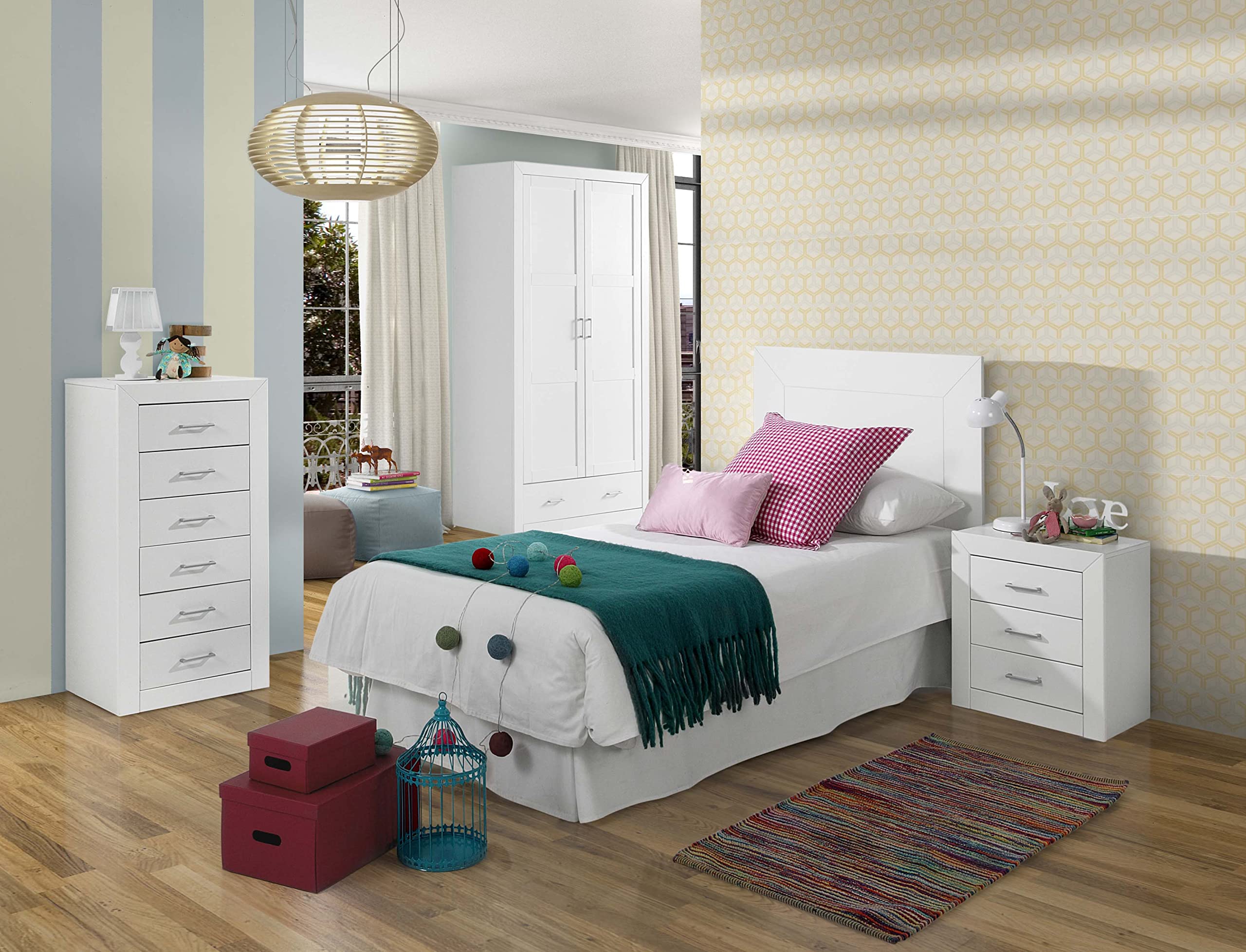 Cabecero Cama Madera Pino Macizo MDF Serie Kalpe 90 cm Blanco Lacado