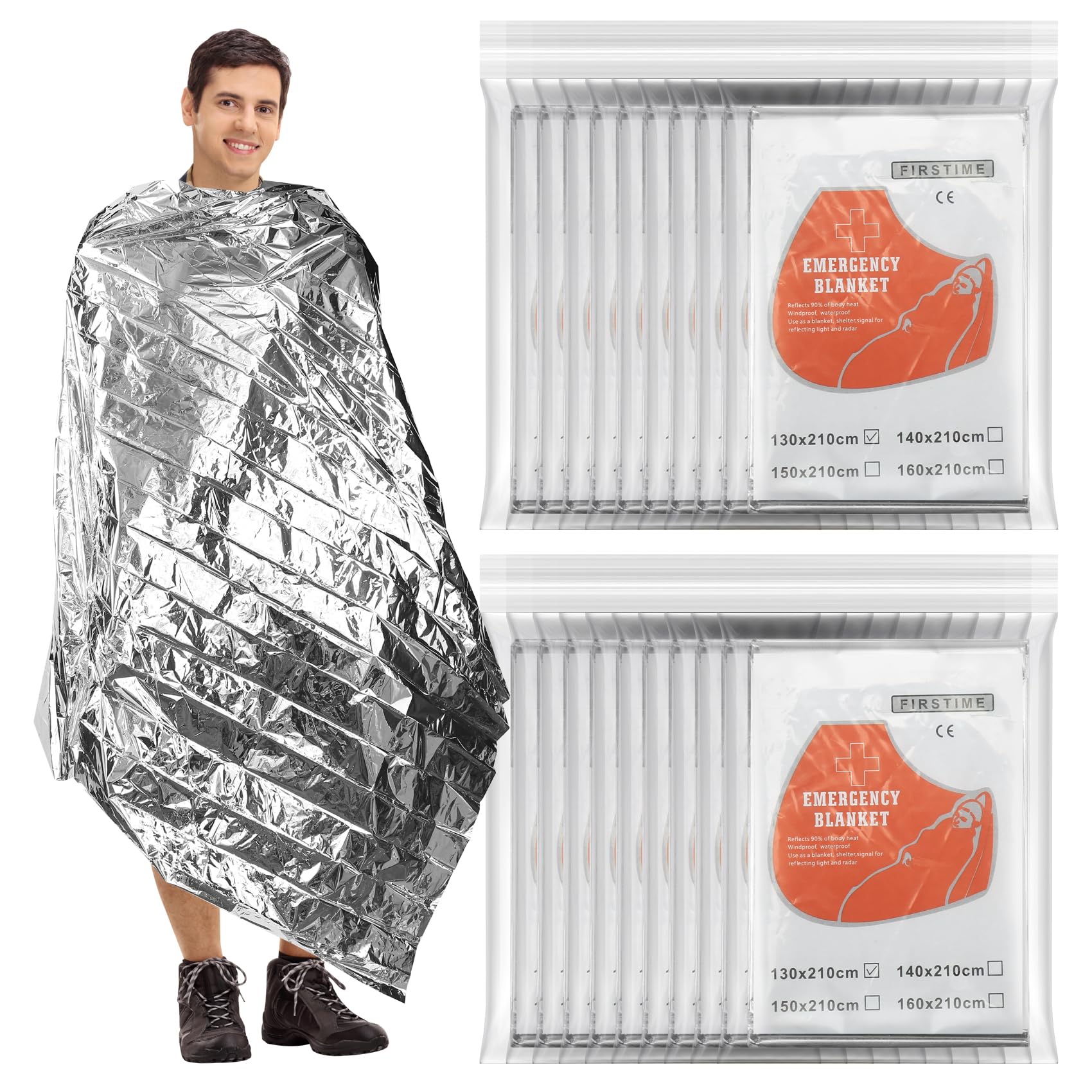 Clickinline 20 PCS Emergency Foil Blanket – 83" x 51" (210 x 130 cm) Thermal Survival Blanket Reflective for Outdoors, Hiking, Camping, Marathons or First-Aid, Survival Kit Emergency Supplies