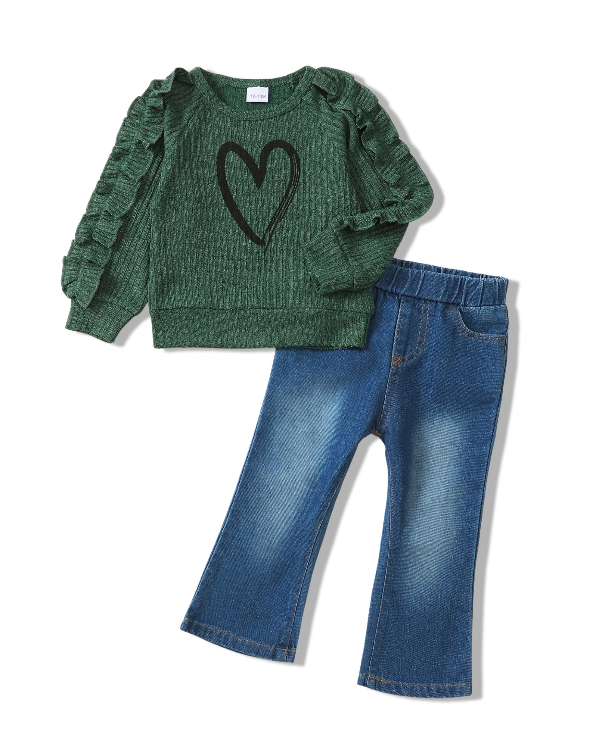 SODLON Baby Toddler Girl Clothes Sweatshirt Jeans Fall Winter Outfit 12M-5T