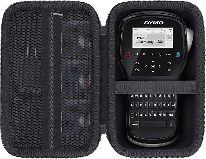 Hard Case for DYMO LabelManager 160/280/420P Label Maker | Shockproof, Impact-resistant, Protective Storage Box, Mesh Pocket, Accessories storage, Elastic Straps, Black Case
