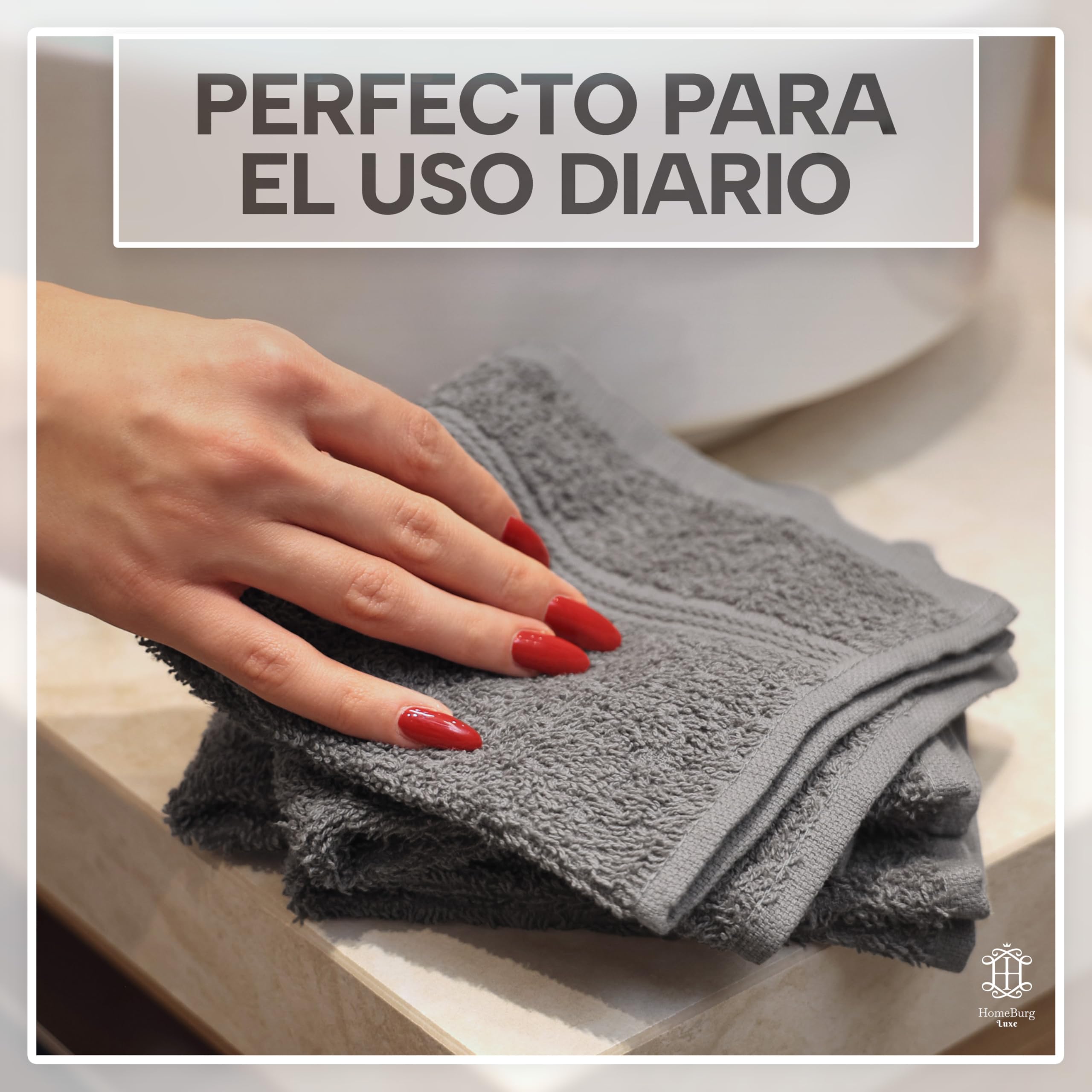Luxe Set de 12 Toallas de Mano (Gants de Toilette) – 100% Algodón, Suaves & Absorbentes, Fáciles de Mantener, Premium para el Rostro, 30×30 cm, Gris Piedra
