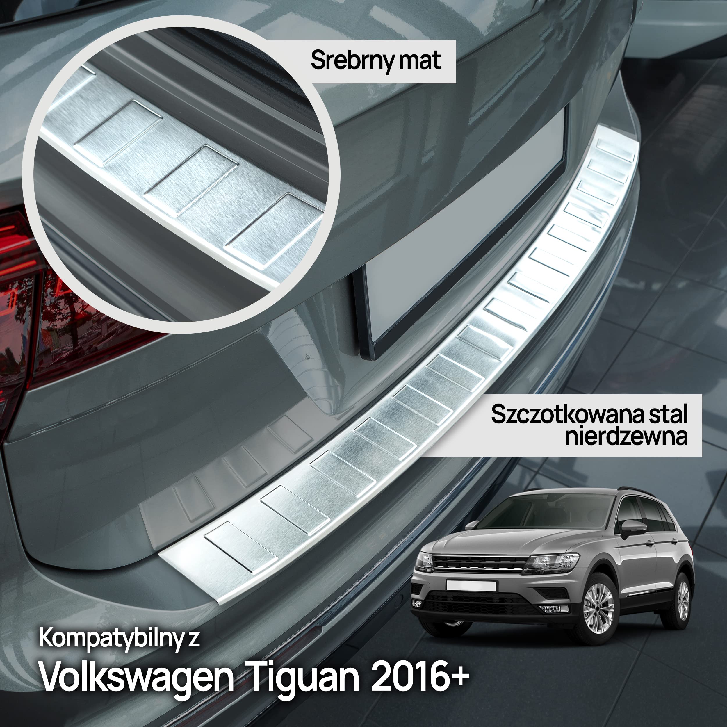 CHROMEMASTER Listwa Ochronna Tylnego Zderzaka Stal Nierdzewna Szczotkowana Srebrny Mat do Volkswagen VW Tiguan 2016-