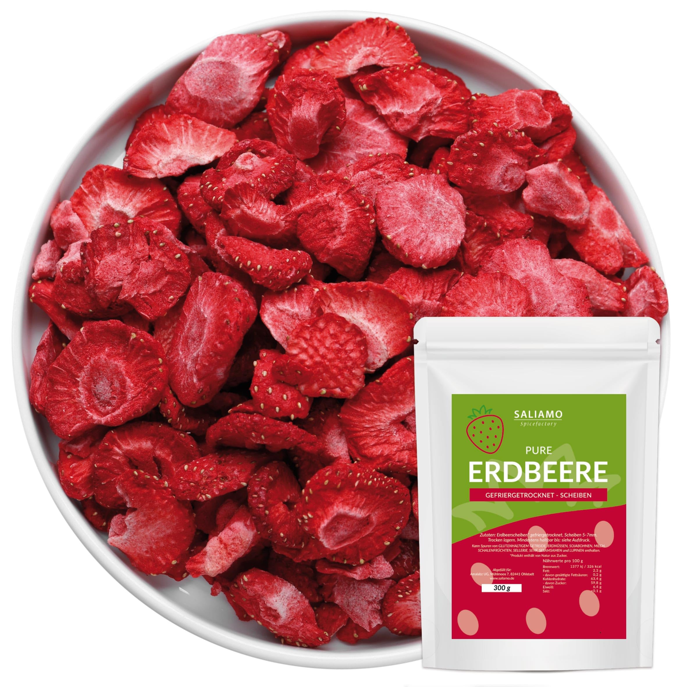Saliamo | ERDBEEREN GEFRIERGETROCKNET - 300g - gefriergetrocknete Erdbeeren in Scheiben - Erdbeerchips - pure Frucht - 100 % Erdbeeren