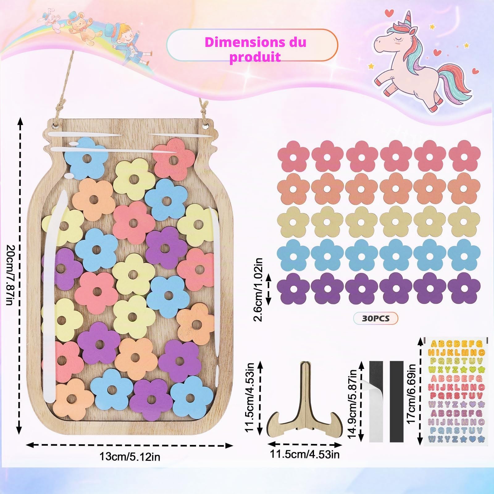 JIANTA Bocal de Récompense Enfants Magnétique Tableau Comportement Classe Reward Jar 30 Fleurs