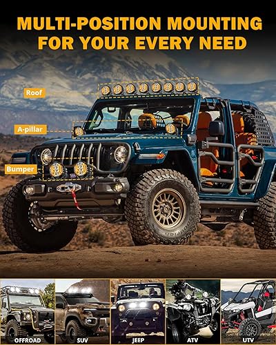 Miniatura 7 de Auxbeam Serie V-Ultra de 5 pulgadas - Cápsulas de luz LED de 172 W, luz de conducción redonda para todo terreno con DRL ámbar, amplio rango de 270,