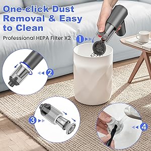 JYNSROU Car Vacuum Portable Cordless with 16000PA Ultra Suction 4-in-1 Foldable Air Duster & Brushless Motor Rechargeable Handheld Vacuum for Pet Hair, Car Seats, Home & Office Cleaning