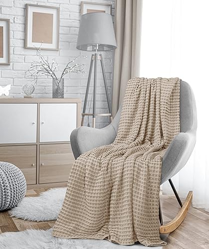 Miniatura 8 de Utopia Bedding Manta de punto gofre 100% de algodón caqui, 300 GSM, tamaño Queen, 90 x 90 pulgadas, suave, ligera, transpirable, para todas las