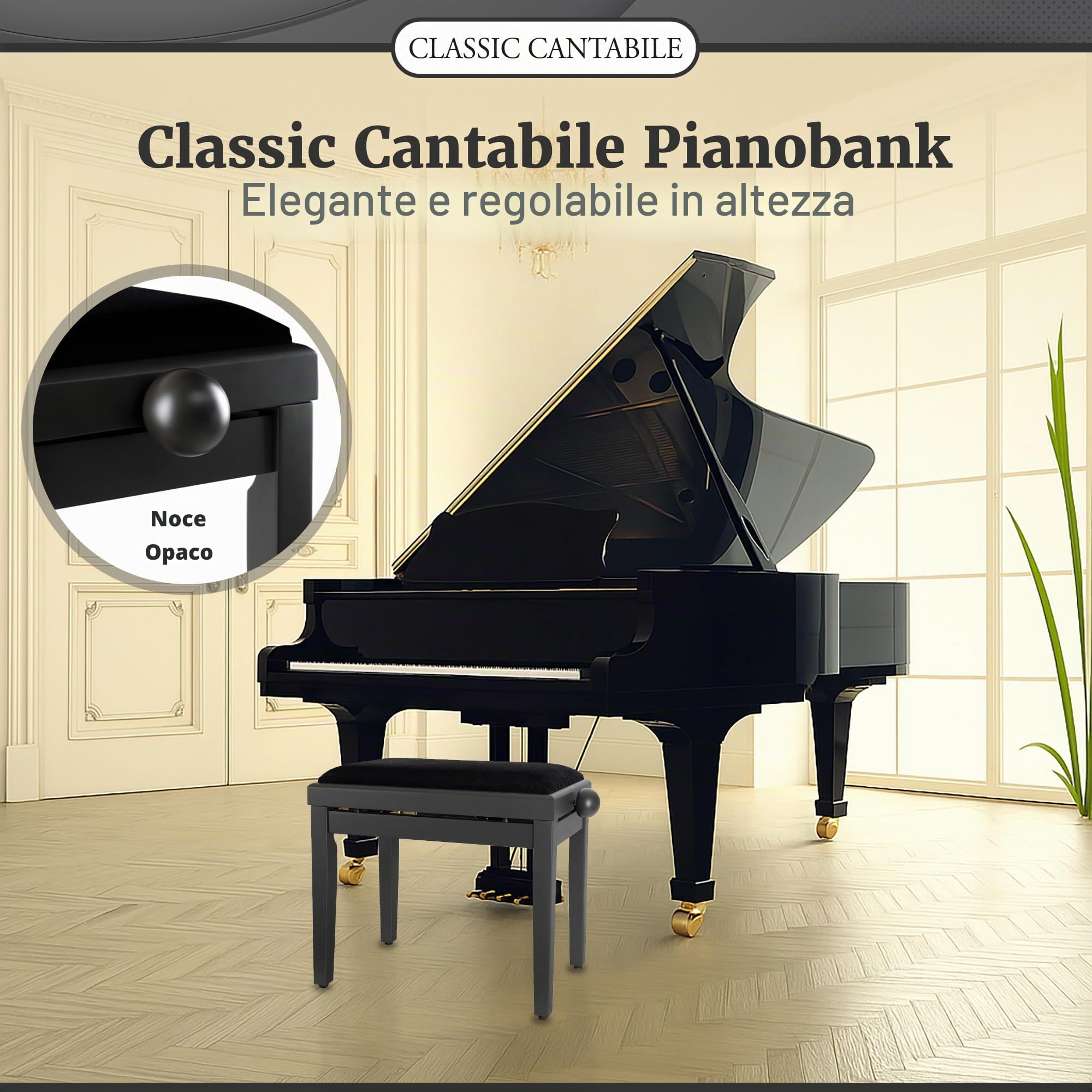 Classic Cantabile Panca per pianoforte Dark Walnut opaco