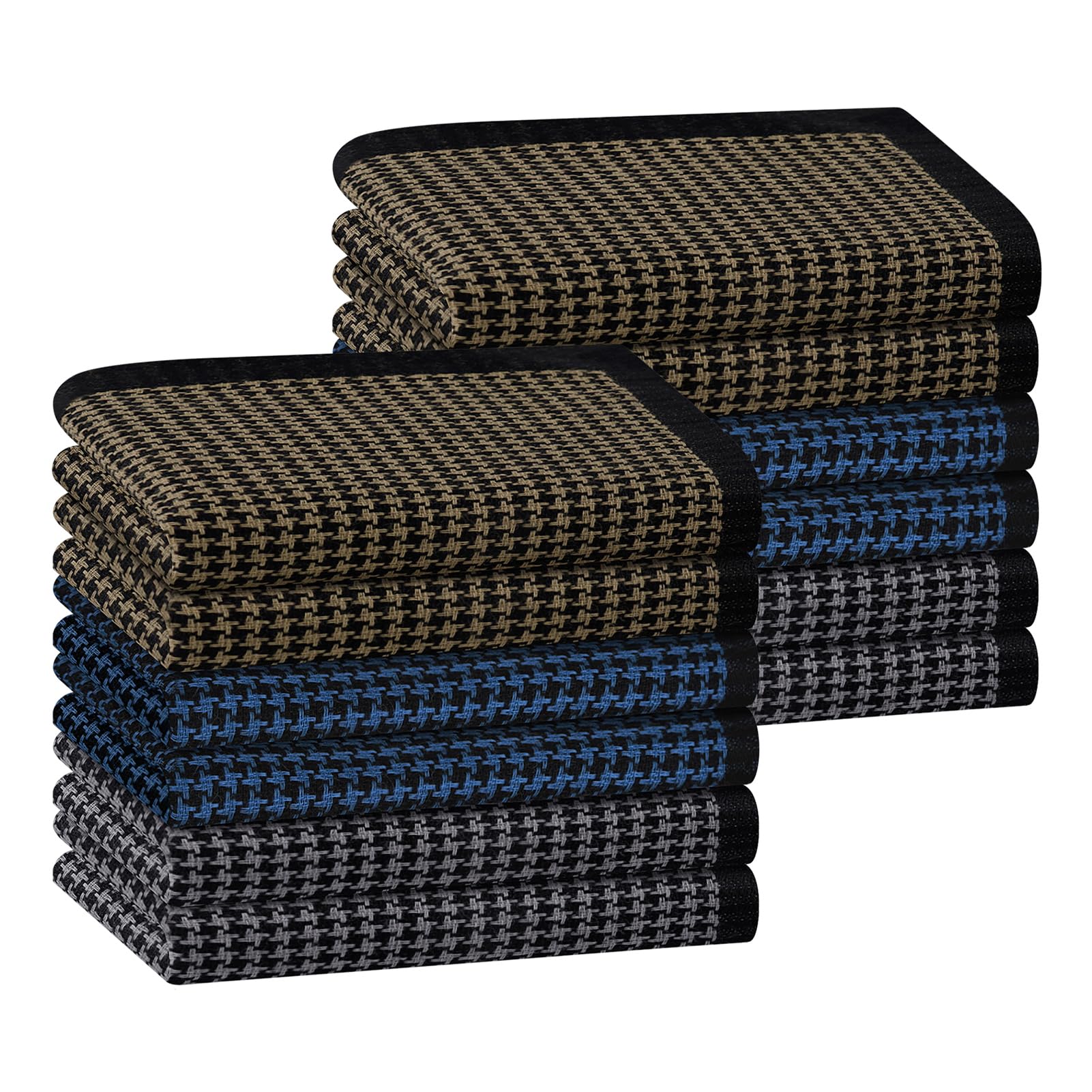 Houlife Men's Blue+Yellow+White Cotton Hankerchieves, Cotton Striped Checkered Pattern Handkerchief With Assorted Color Vintage Hankies, 12Pcs